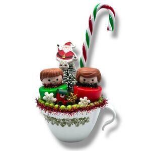 Christmas Assemblage Little People Corning Pyrex Cup Decor